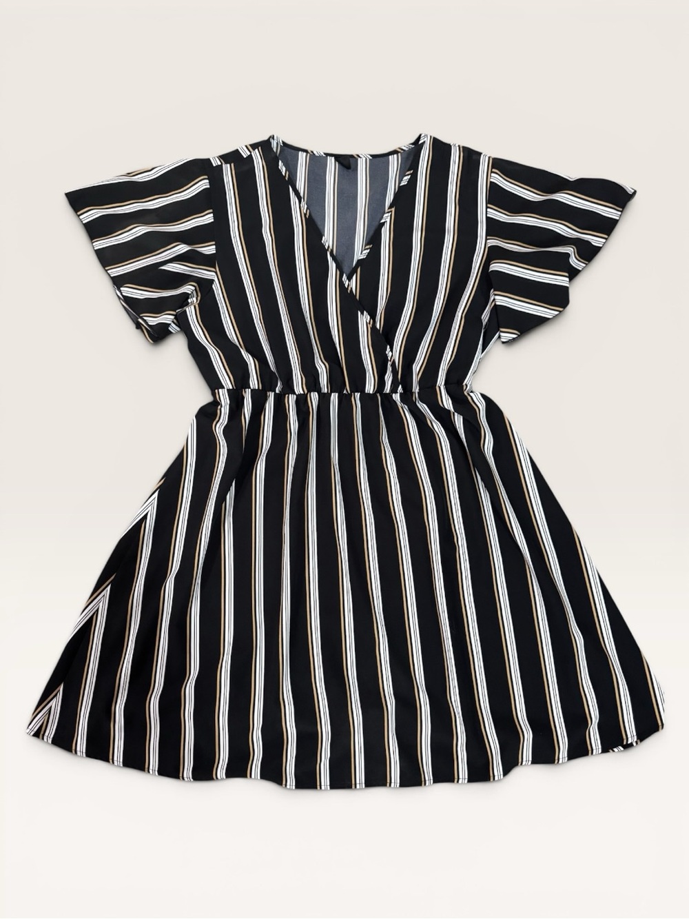 SHEIN Curve Striped Faux Wrap Dress 2XL Flutter Sleeve